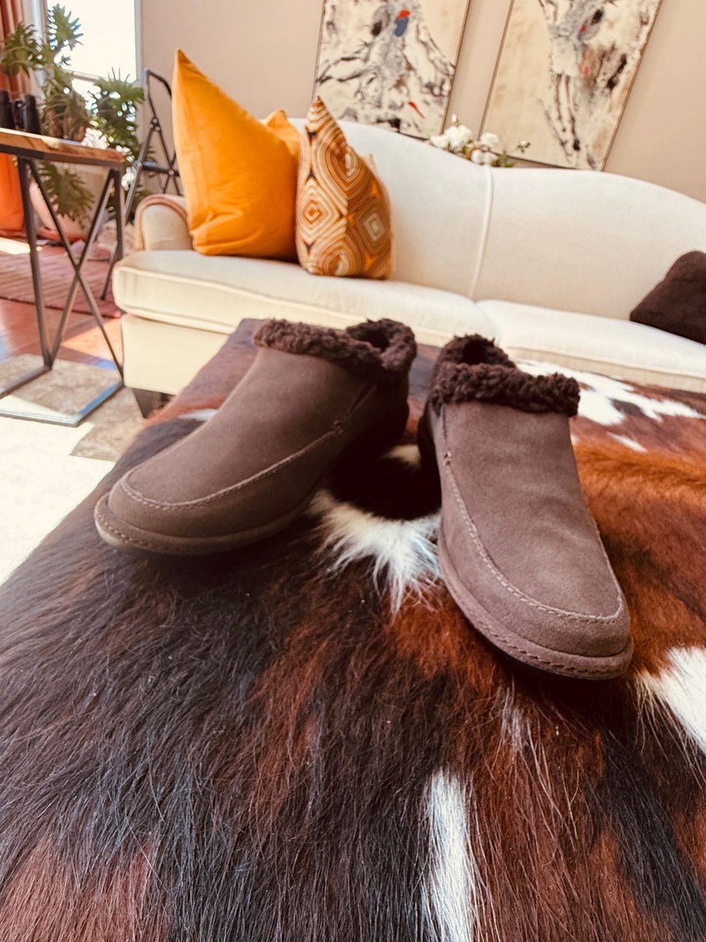 Lands End Womens Chocolate Brown Suede Sherpa Lined  Loafers Sz 7